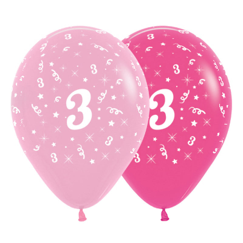 Pink 3rd Birthday Balloons 6pk