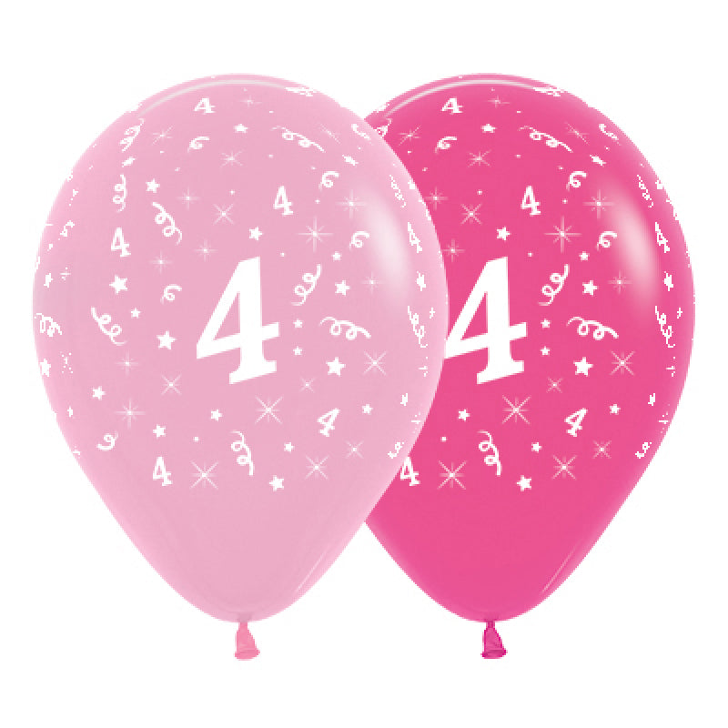 Pink 4th Birthday Balloons 6pk