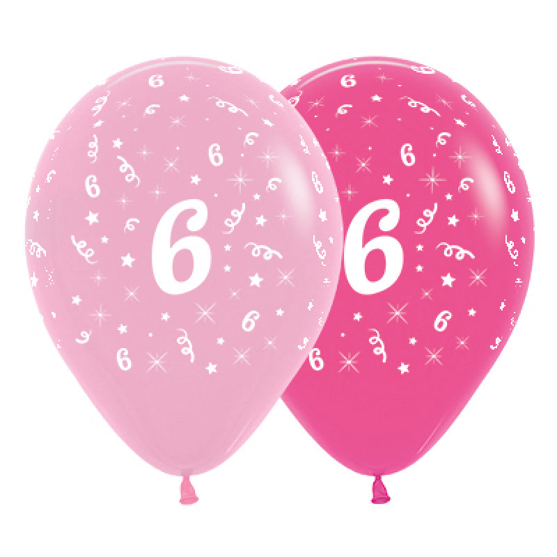 Pink 6th Birthday Balloons 6pk