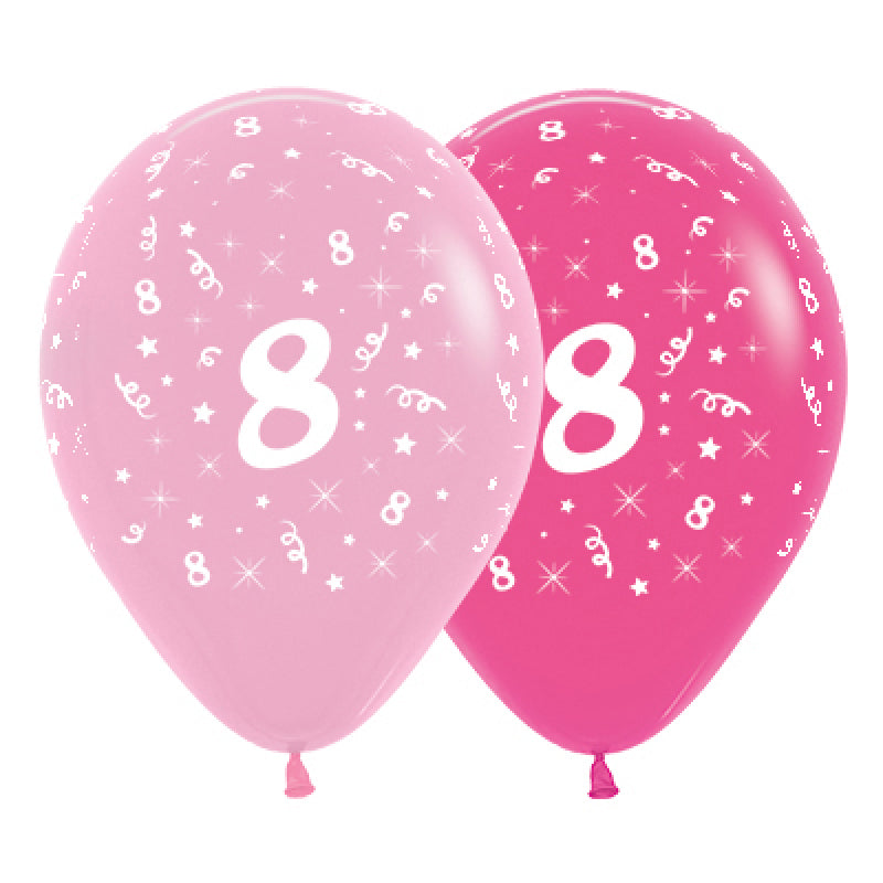 Pink 8th Birthday Balloons 6pk
