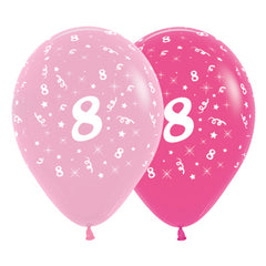 Pink 8th Birthday Balloons 6pk