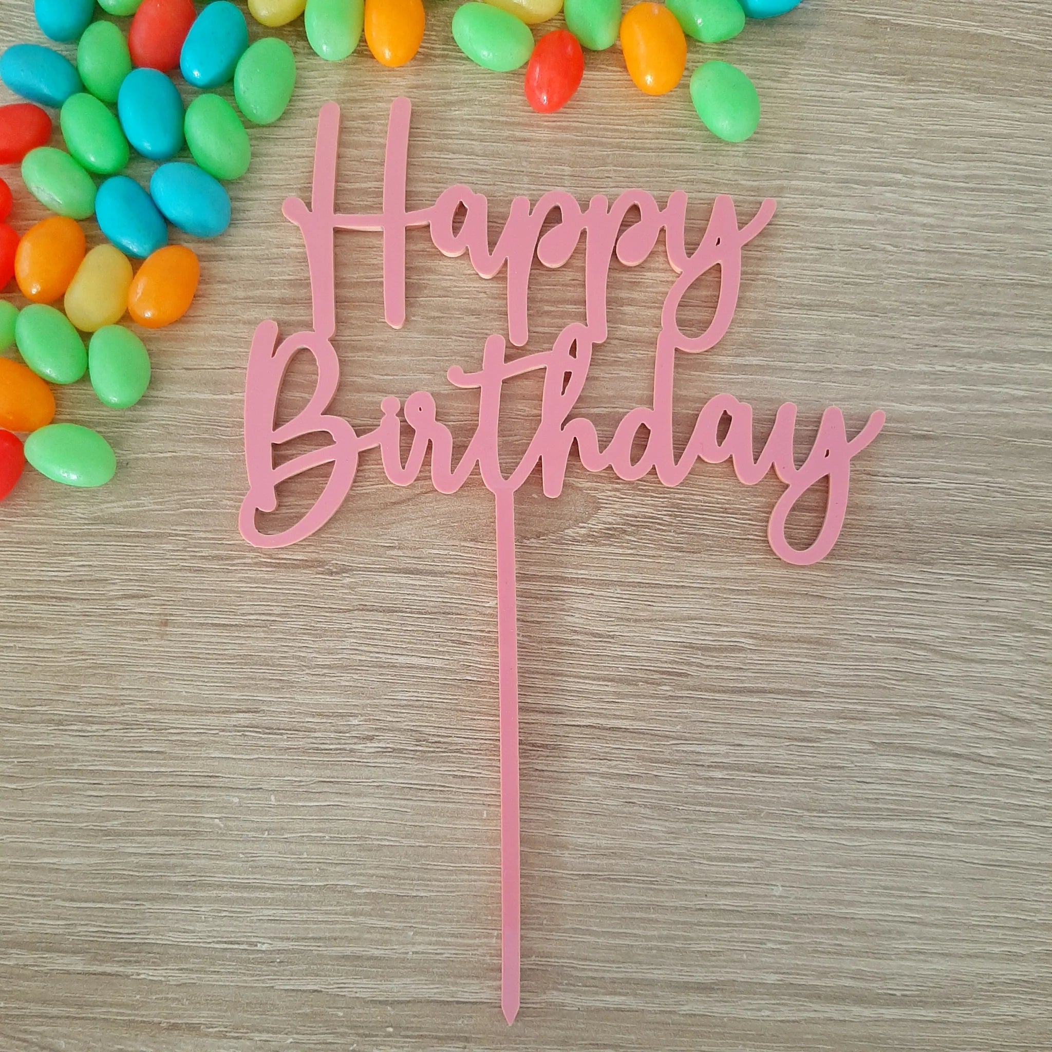 Pink Happy Birthday Acrylic Cake Topper