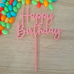 Pink Happy Birthday Acrylic Cake Topper