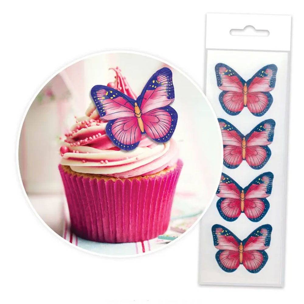 Pink & Purple Butterfly Edible Wafer Cupcake Toppers 16pk