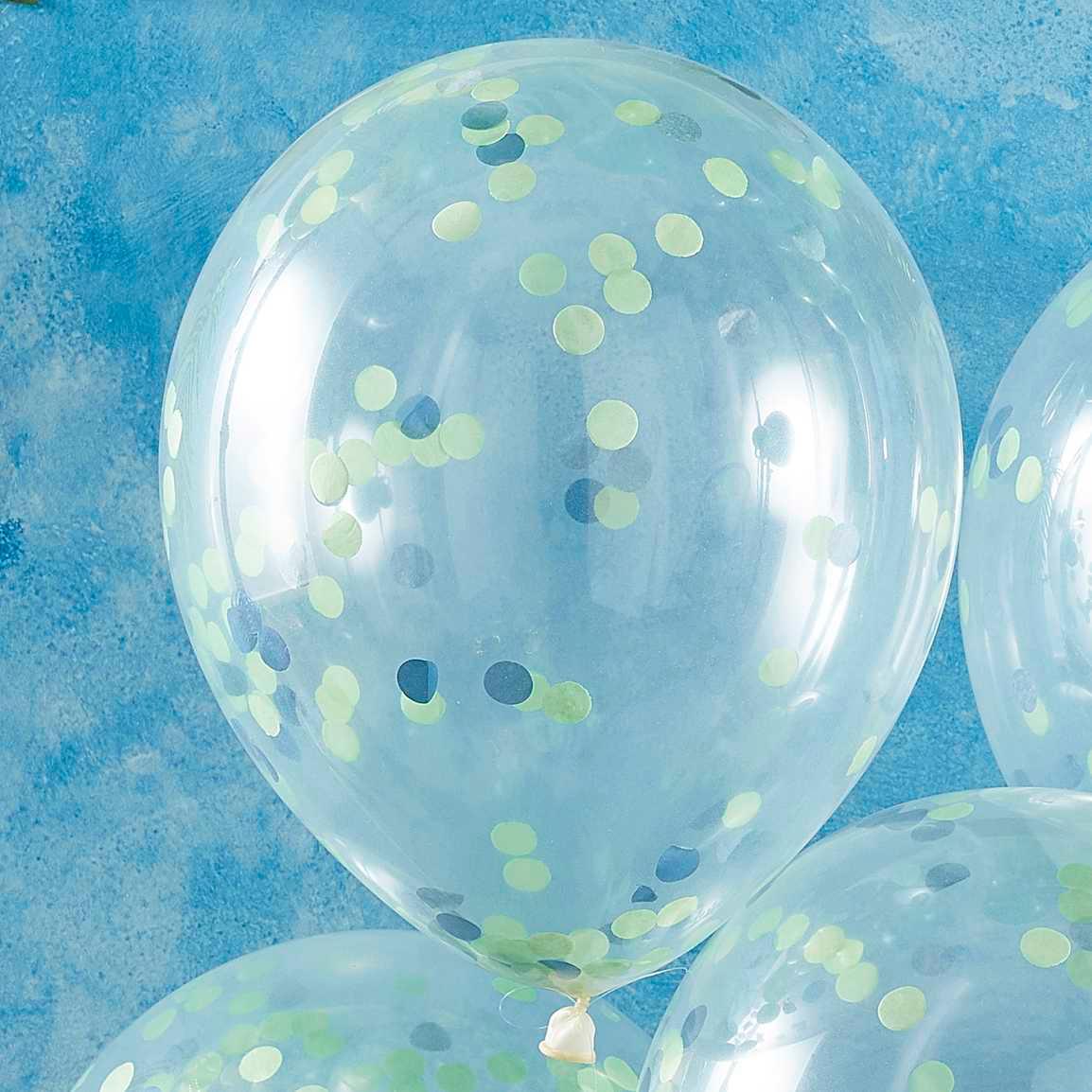 Roar Blue and Green Confetti Balloons 5pk