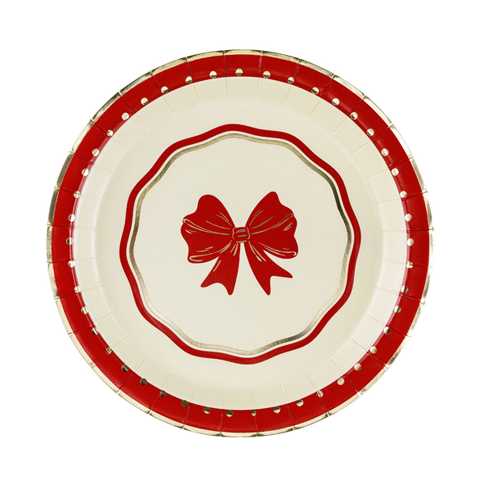 Red & Beige Bow Plates 6pk