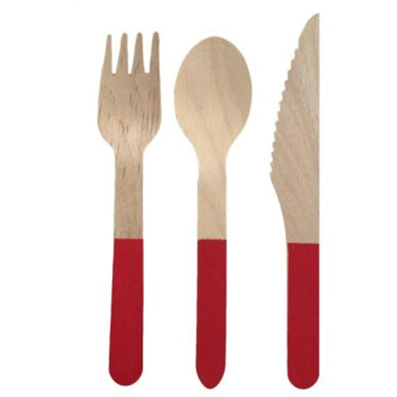 Red Wooden Cutlery Set 10pk