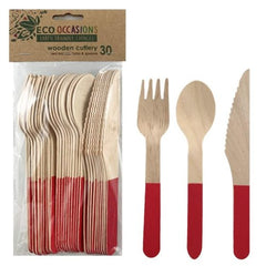 Red Wooden Cutlery Set 10pk