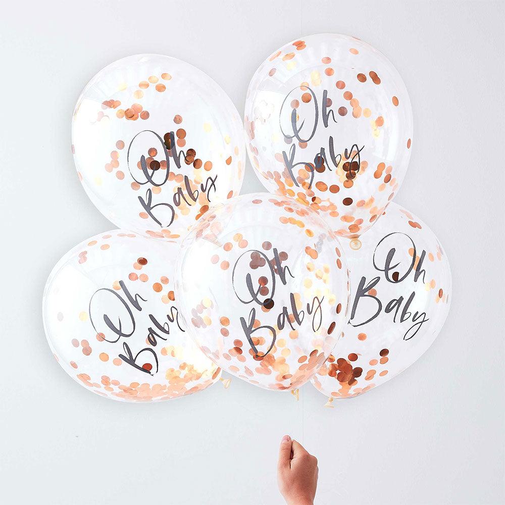 Rose Gold Oh Baby! Shower Confetti Balloons 5pk