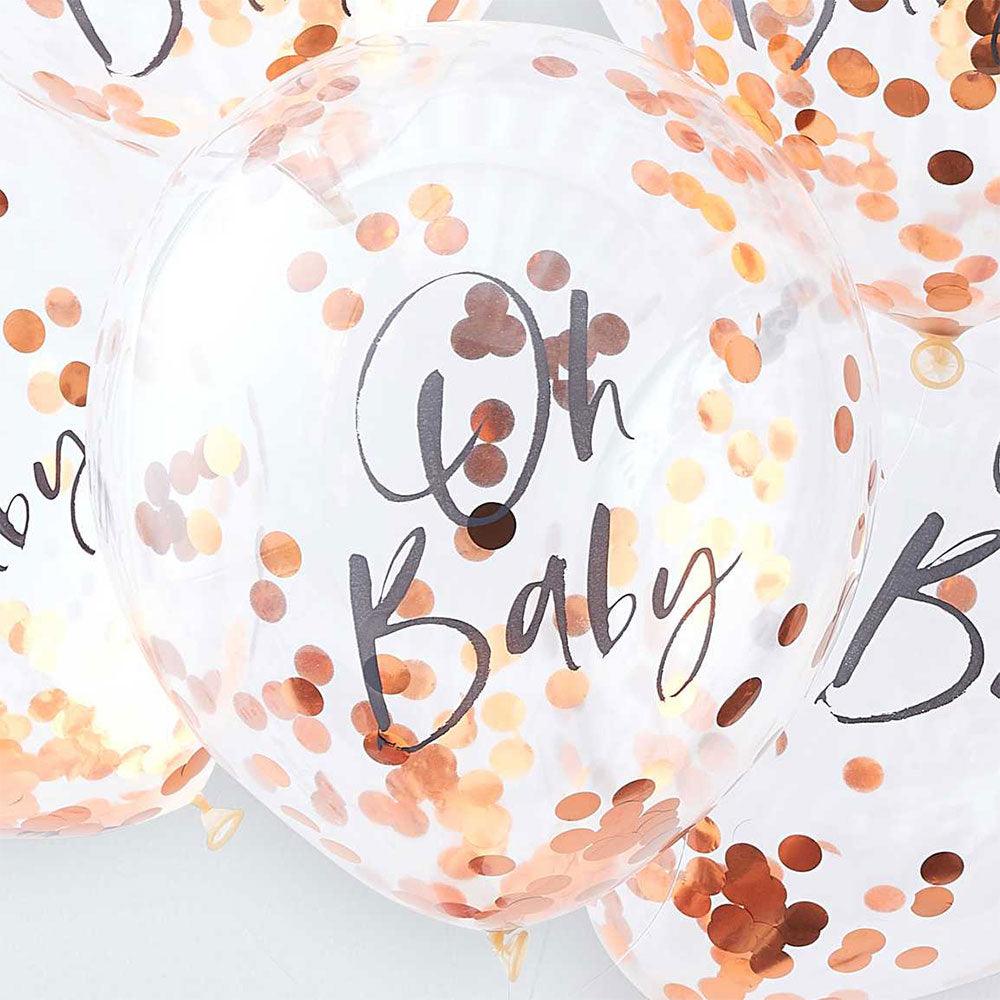 Rose Gold Oh Baby! Shower Confetti Balloons 5pk