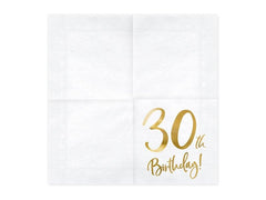 White & Gold 30th Birthday Napkins 20pk