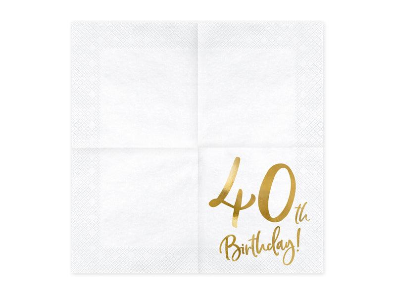 White & Gold 40th Birthday Napkins 20pk