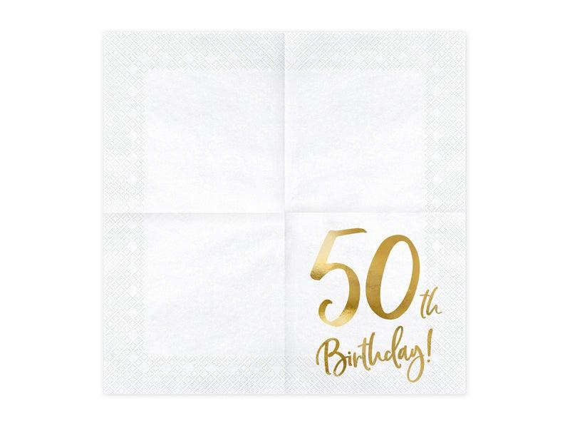 White & Gold 50th Birthday Napkins 20pk