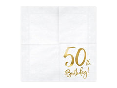 White & Gold 50th Birthday Napkins 20pk