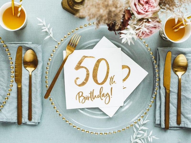 White & Gold 50th Birthday Napkins 20pk