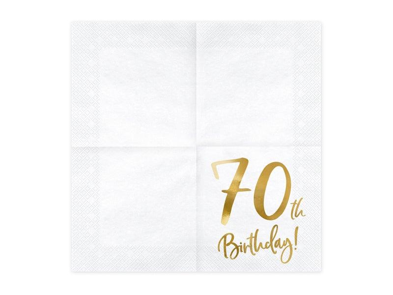 White & Gold 70th Birthday Napkins 20pk