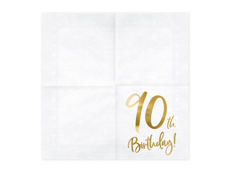 White & Gold 90th Birthday Napkins 20pk