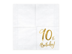 White & Gold 90th Birthday Napkins 20pk