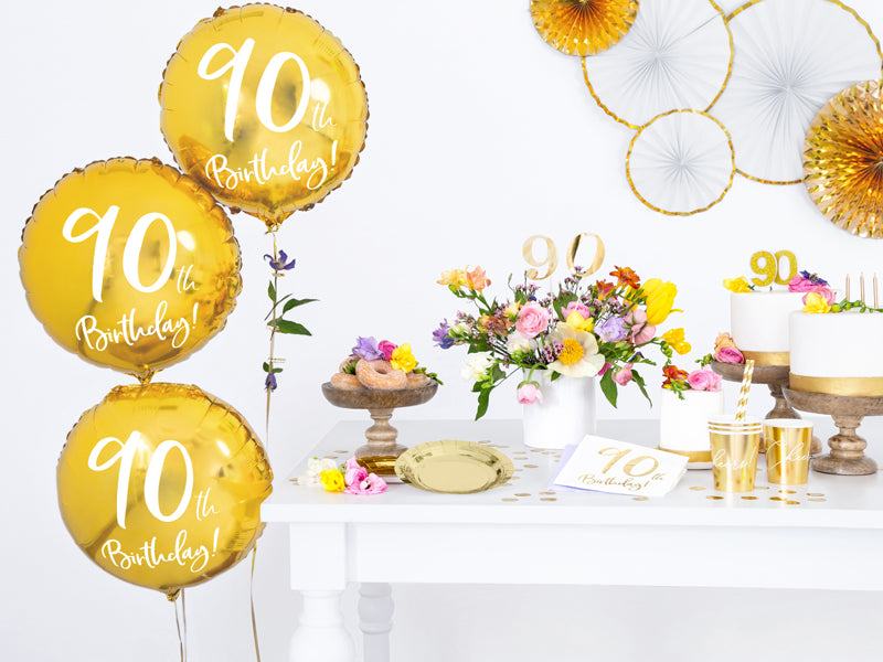 White & Gold 90th Birthday Napkins 20pk
