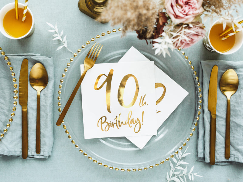 White & Gold 90th Birthday Napkins 20pk