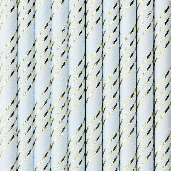 Light Blue & Gold Straws 10pk