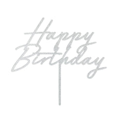 Silver Happy Birthday Acrylic Cake Topper