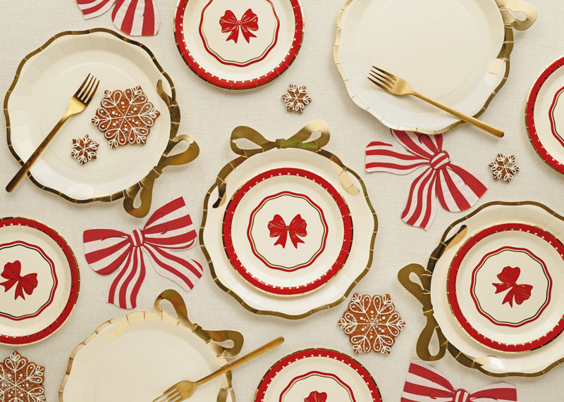 Red & Beige Bow Plates 6pk