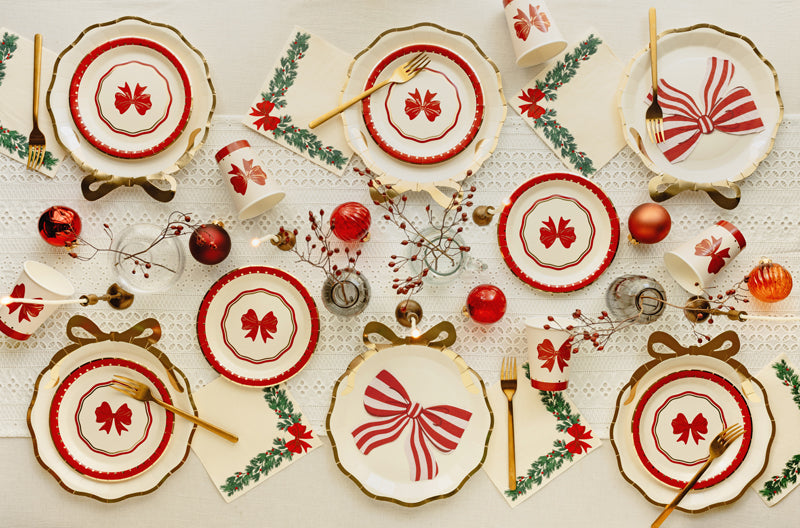 Red & Beige Bow Plates 6pk
