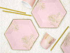 Pink & Gold Leaf Hexagonal Plates 6pk