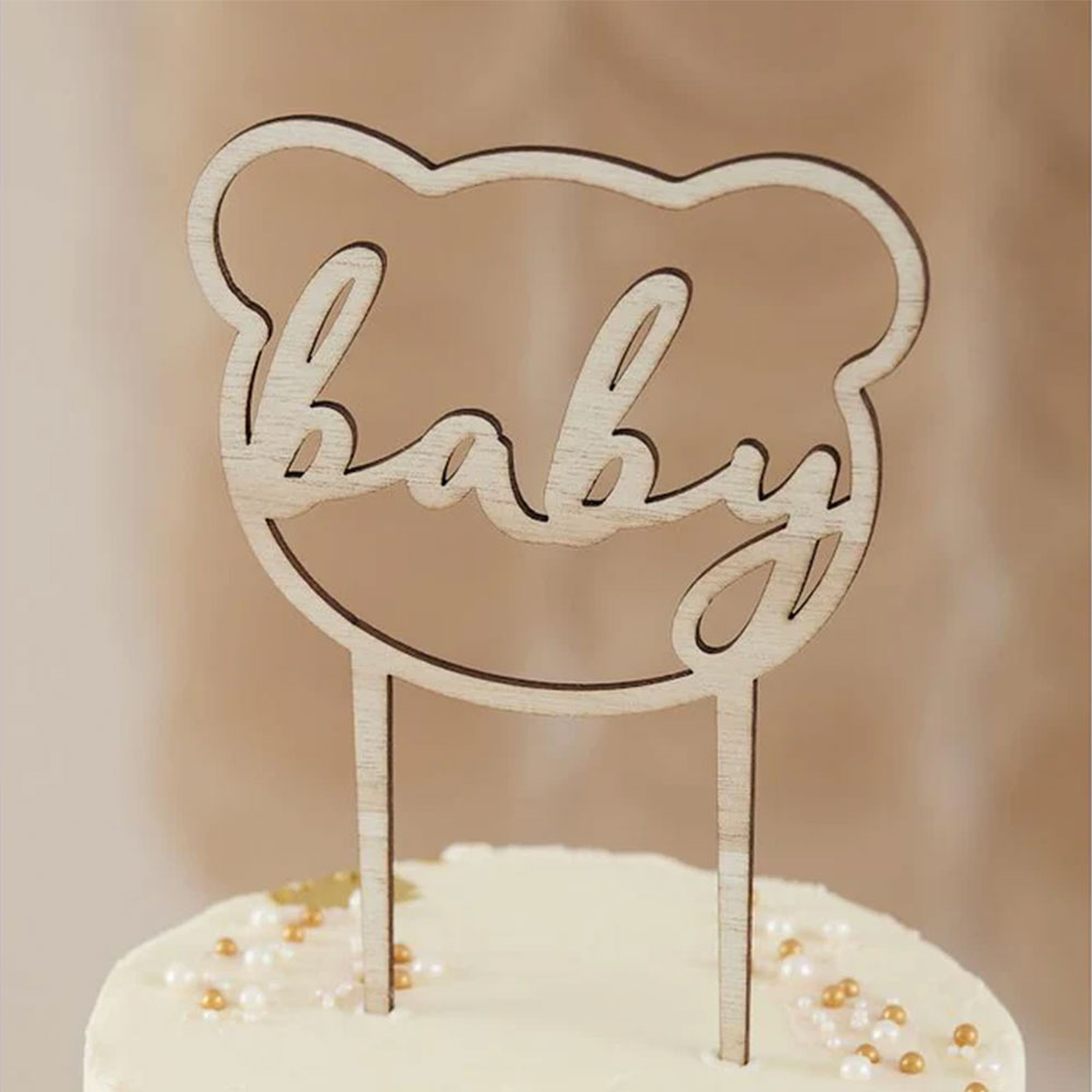 Teddy Bear Wooden Baby Shower Cake Topper