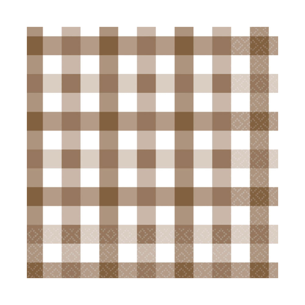 Teddy Brown Gingham Napkins 16pk