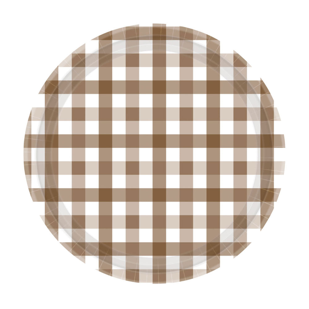 Teddy Brown Gingham Plates 8pk