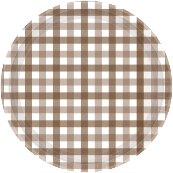 Teddy Brown Gingham Large Plates 8pk
