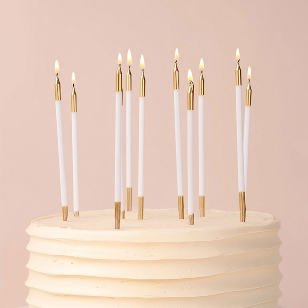 White & Gold Double Dipped Candles 12pk