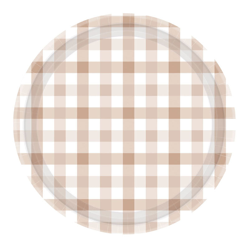 White Sand Gingham Plates 8pk