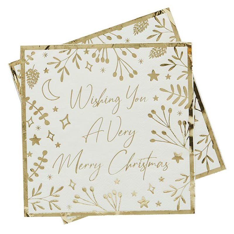 Gold Wishing You Merry Christmas Napkins 16pk