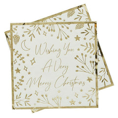 Gold Wishing You Merry Christmas Napkins 16pk