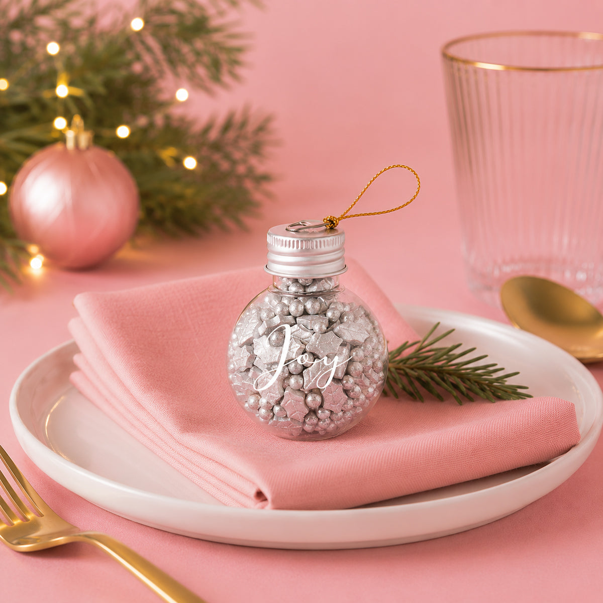 Silver Noel Sprinkle Orb Decorations