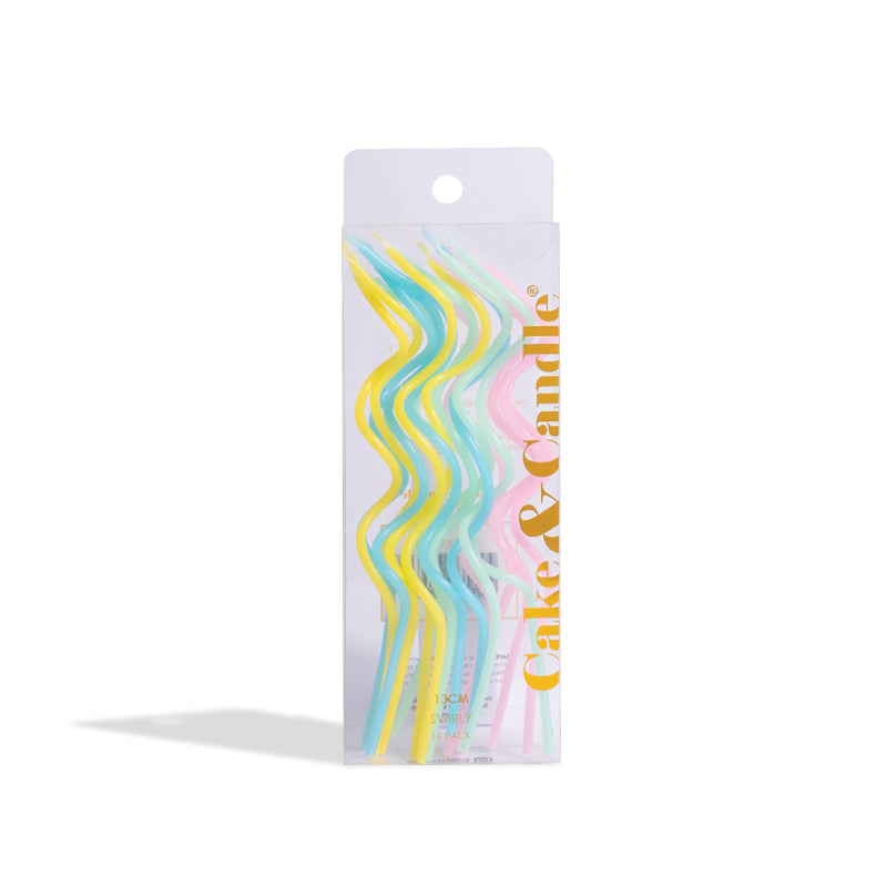 Pastel Rainbow Swirly Cake Candles 16pk