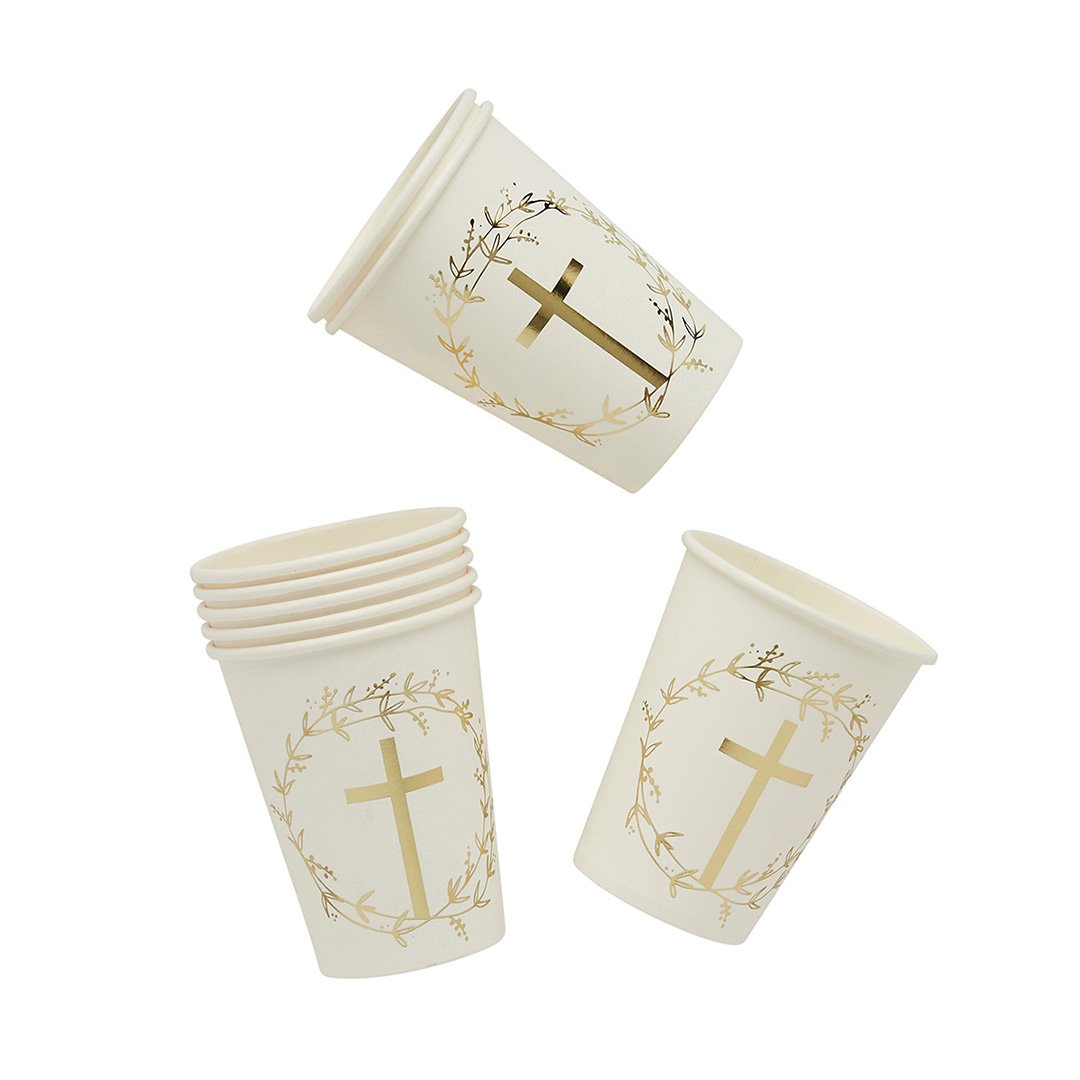 Christening & Communion Gold Cross Cups 8pk