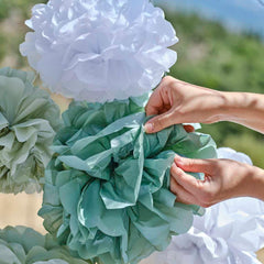 Sage & White Pom Pom Hanging Decorations 5pk