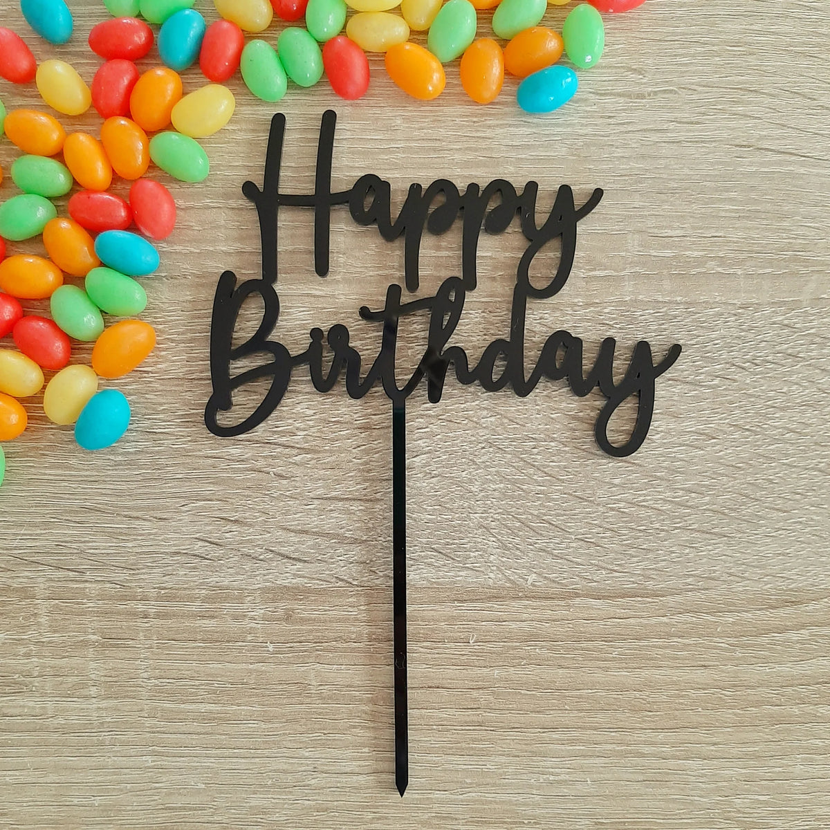 Black Happy Birthday Acrylic Cake Topper
