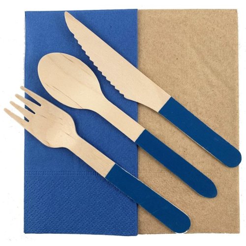 Royal Blue Wooden Cutlery Set 10pk