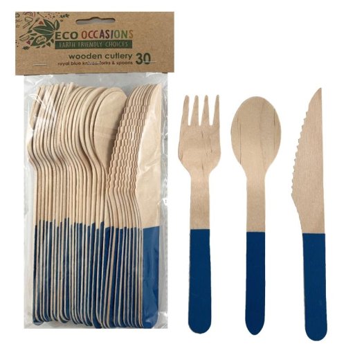 Royal Blue Wooden Cutlery Set 10pk