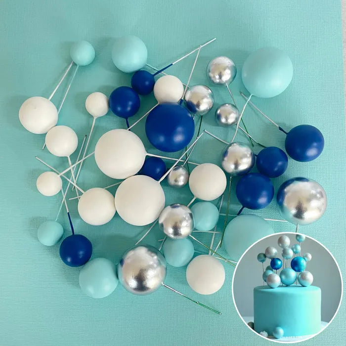 Blue, White & Silver Cake Ball Toppers 32pk