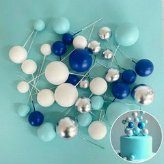 Blue, White & Silver Cake Ball Toppers 32pk