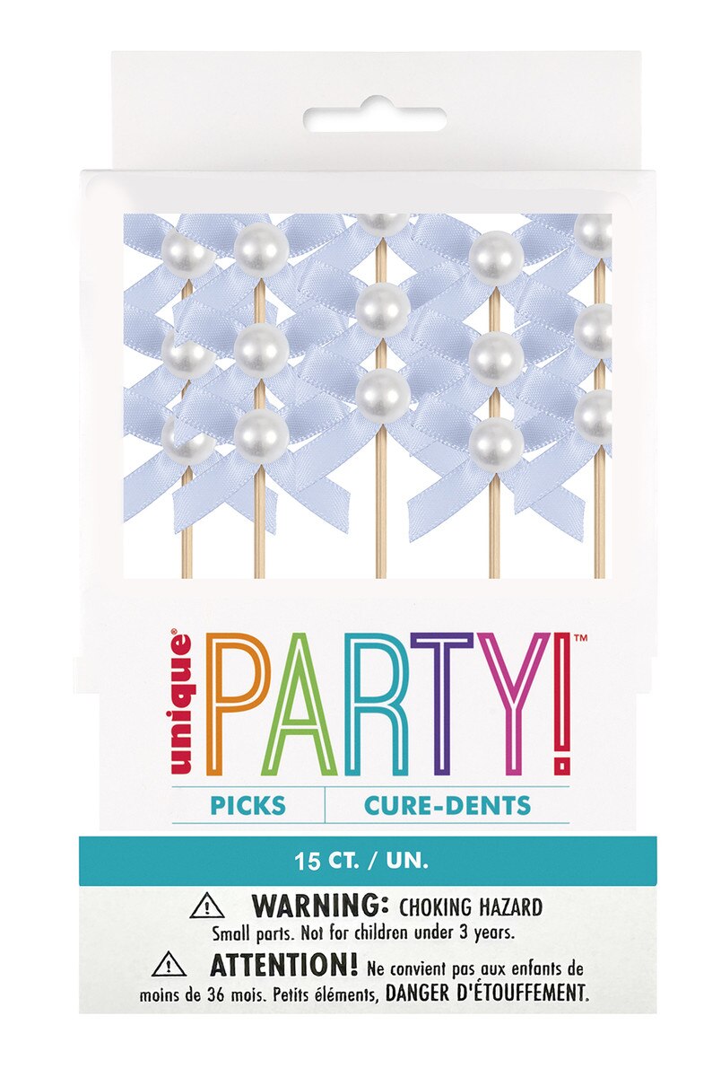 Dainty Bow & Pearl Food Picks 15pk
