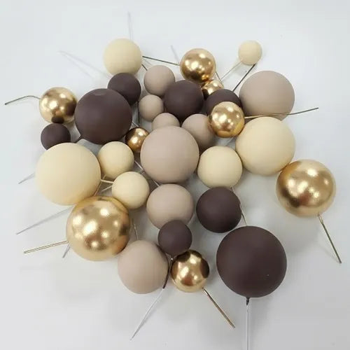 Brown, Cream & Gold Cake Ball Toppers 32pk