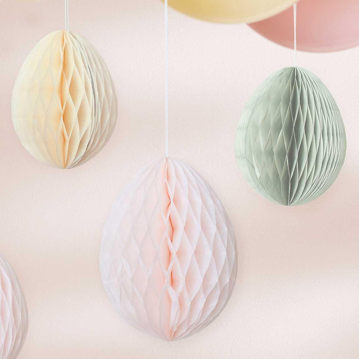 Pastel Honeycomb Hanging Easter Egg Decorations 5pk