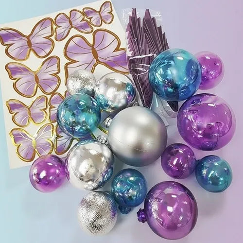 Blue, Purple & Silver Cake Ball, Butterfly & Fan Toppers 27pk